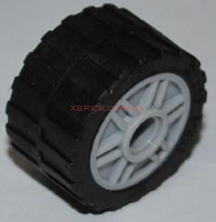 Wheel 18mm D. x 14mm with Pin Hole, Fake Bolts and Shallow Spokes, with Black Tire 24 x 14 Shallow Tread - Band Around Center of Tread (55981 / 89201)